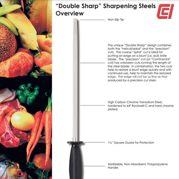 Professional Sharpening Steels 12" Steel, "Double Sharp", Poly Handle - Picture 2 of 4